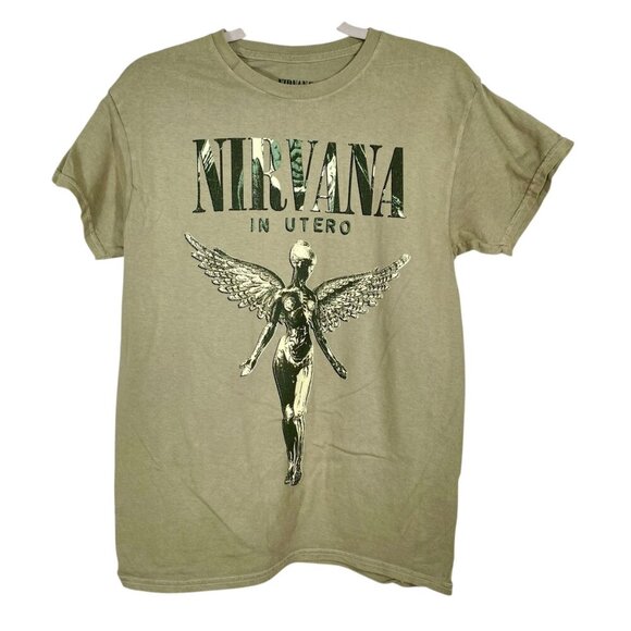 NWOT Nirvana Band Tee Green Medium 100% Cotton Licensed Merch Grunge Rock Angel - Picture 9 of 9